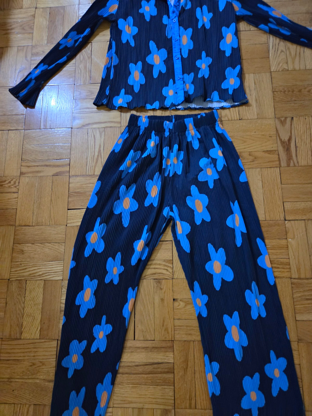 Womens 2pc Pleated Floral Pant Set 60s Inspired OS